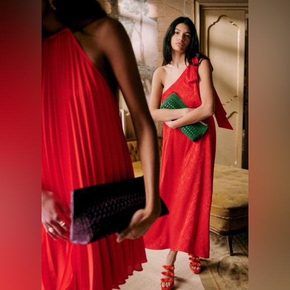 Sézane One-Shoulder Wanda Dress in Red - Picture 4 of 5